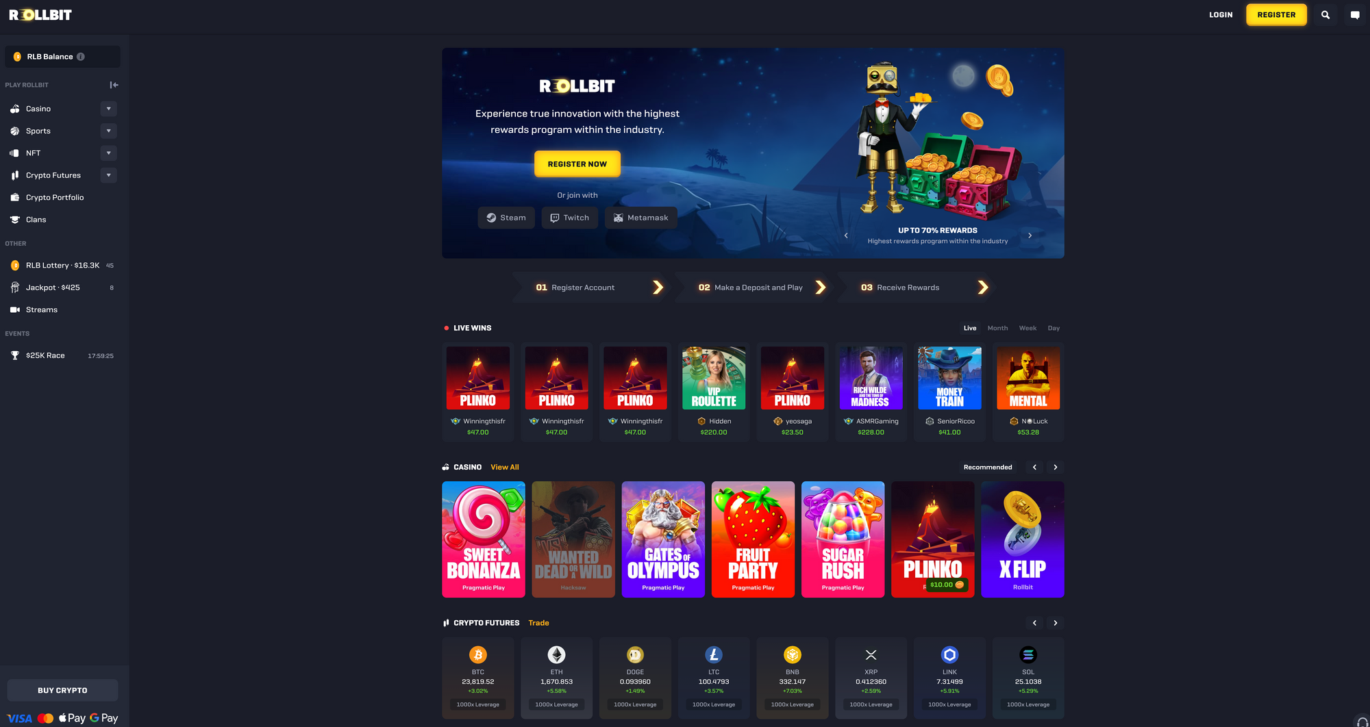 Rollbit - bitcoin casino, sports betting, and 1000x trading