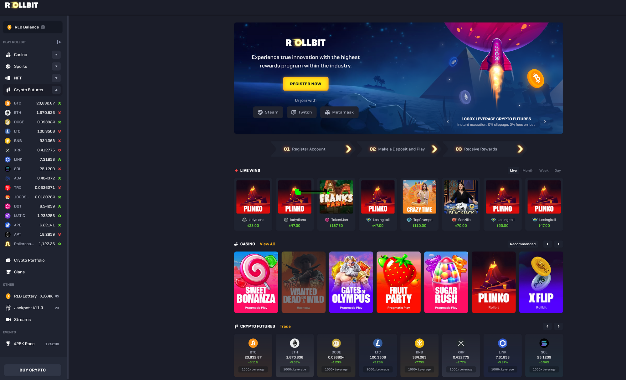 Rollbit - bitcoin casino, sports betting, and 1000x trading